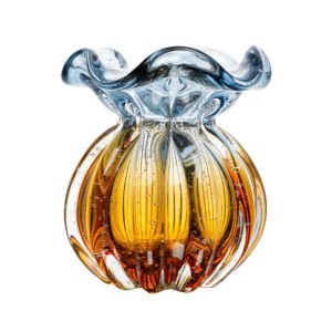 VASO DE VIDRO MURANO ITALY AZUL E AMBAR 11CMX13CM