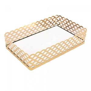 BANDEJA DE METAL COM ESPELHO ARLES DOURADA 21CMX13CMX5CM - REF. 220772