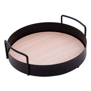 BANDEJA DE METAL C/ FUNDO MDF E ALÇA REDONDA PRETO FOSCO 20X6CM - REF.B2505