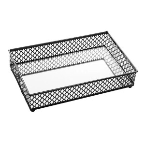 BANDEJA DE METAL C/ ESPELHO BARCELONA PRETA 21X13X5CM - REF- 4547