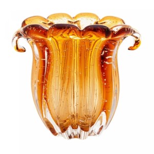 VASO DE VIDRO MURANO ITALY AMBAR 15CMX12CMX12,5CM - REF.4854