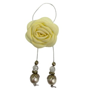 ENFEITE FLOR CAMELIA C/ FIO CREME / PRATA