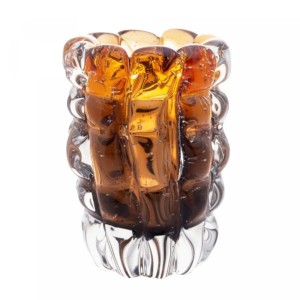 VASO DE VIDRO MURANO ITALY AMBAR E MARROM 10CMX13CM - Ref.4795